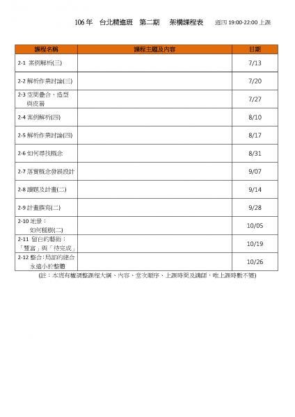 106 台北精進班  第二期  架構課程表.png